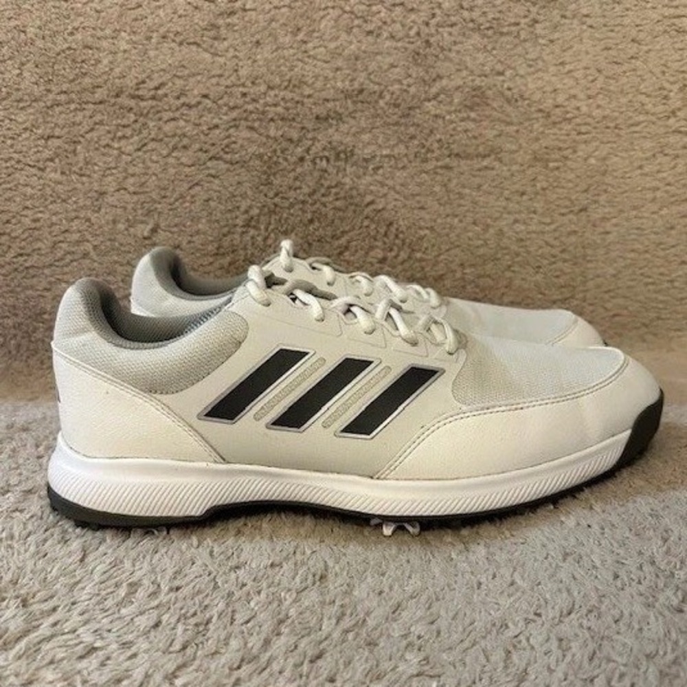 Adidas Golf Shoes Men's Size 12 White Black 3 Stripe Tour Spikes Waterproof